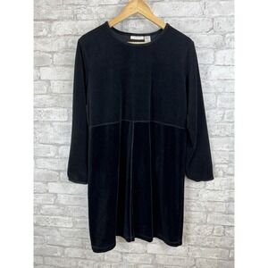 J. Jill Womens Velvet Shift‎ Dress Medium Black Long Sleeves Whimsigoth Grunge